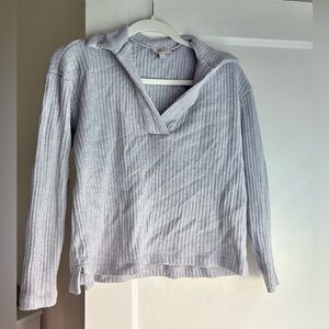 LOFT Gray Collared Sweater with Ribbed Knit
